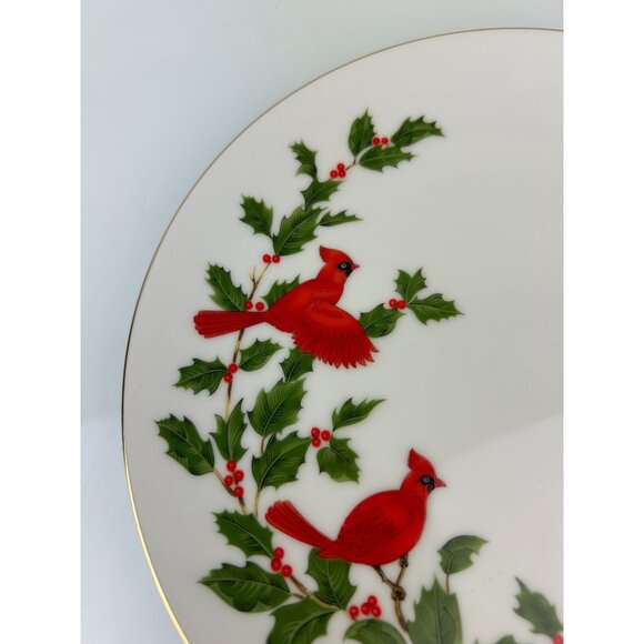 Lefton China Vintage Cardinal Bird Holly Ivy Christmas Holiday Plate Japan 1984 - Picture 5 of 14